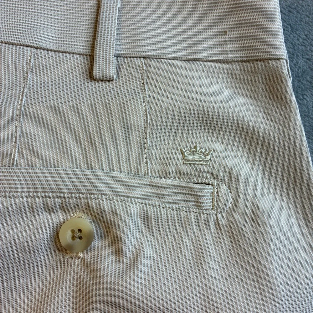 Peter Millar Mens 36 Crown Sport Wicking Golf Shorts Tan White Micro Stripe 9in